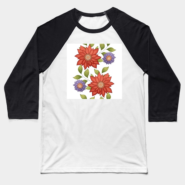 Summer Pattern with Floral Motifs Baseball T-Shirt by lissantee